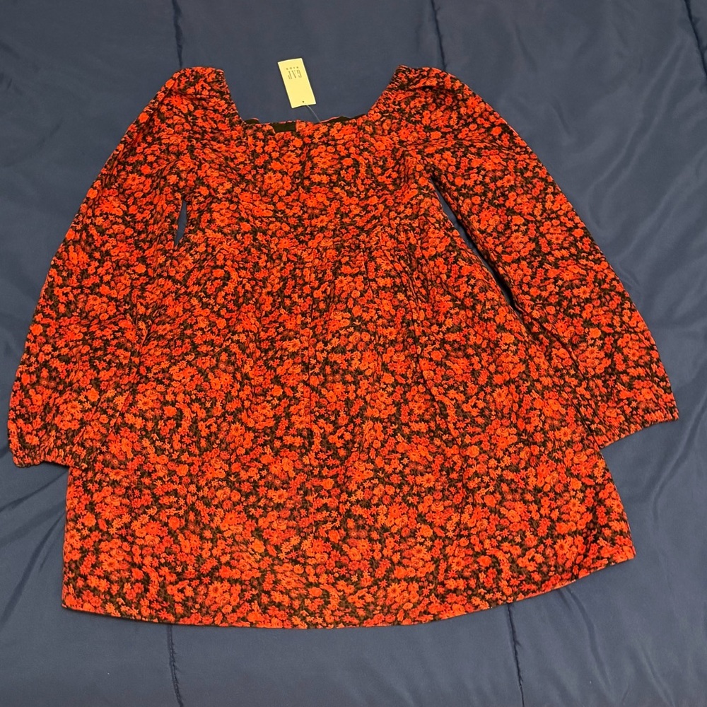 NWT Size 6-7 GAP Red and Black Floral Kids Dress